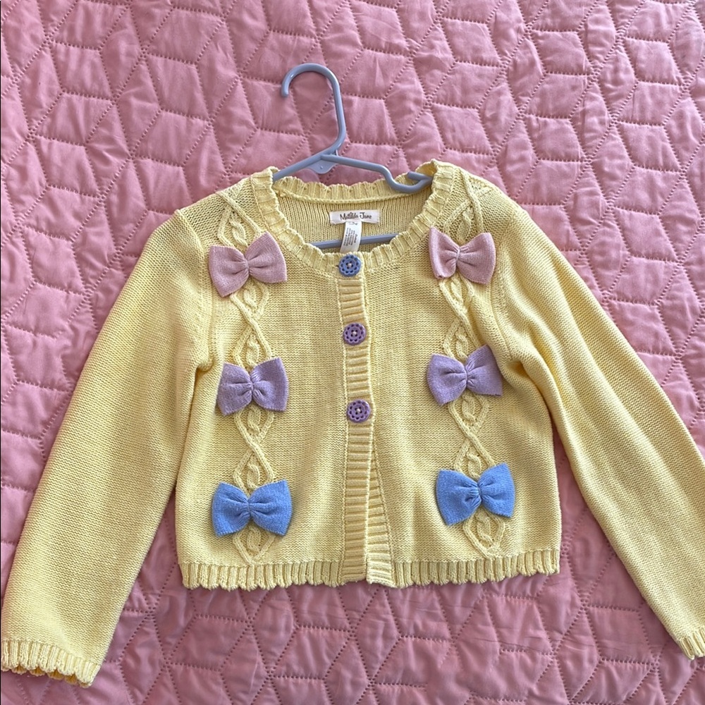 Yellow Knit Cardigan with Bow Accents